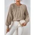 thumbnail image 3 of Womens Crew Neck Sweater Winter Trendy Long Sleeve Casual Top Comfortable Daily Pullover Khaki L, 3 of 5