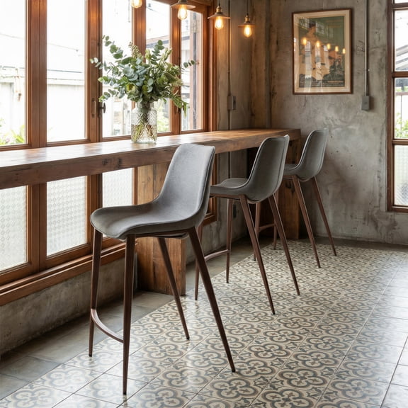 Magnus Counter Stool Slate Gray & Walnut Counter Stool, Modern Style, Plush and durable faux leather fabric, Plywood, Indoor Bar
