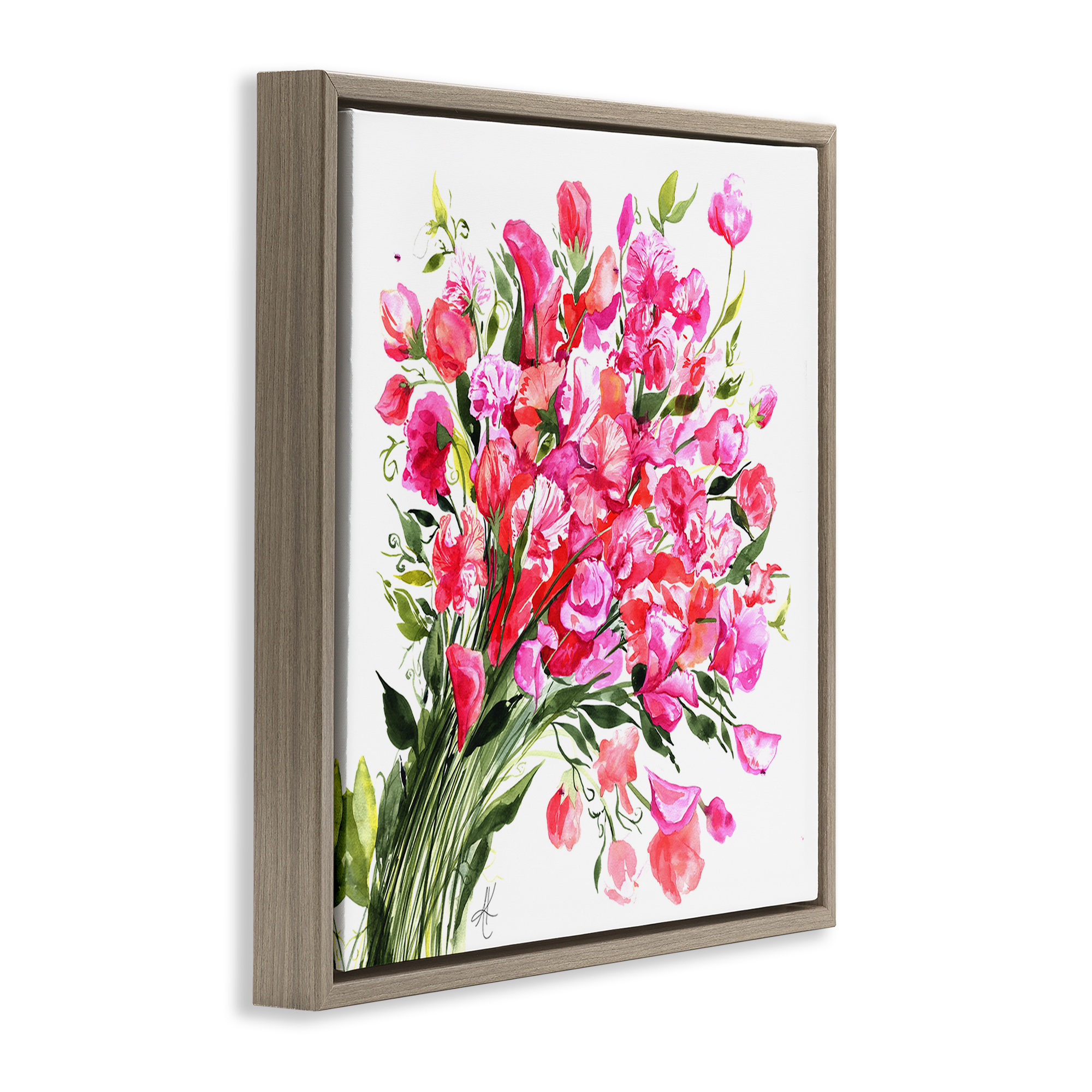Stupell Industries Sweet Pea Bouquet Botanical & Floral Painting Brown Floater Framed Art Print Wall Art, 25 x 25