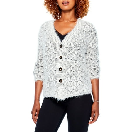 NIC+ZOE Fluffy Mix Cardigan in Neutral Mix Size Large