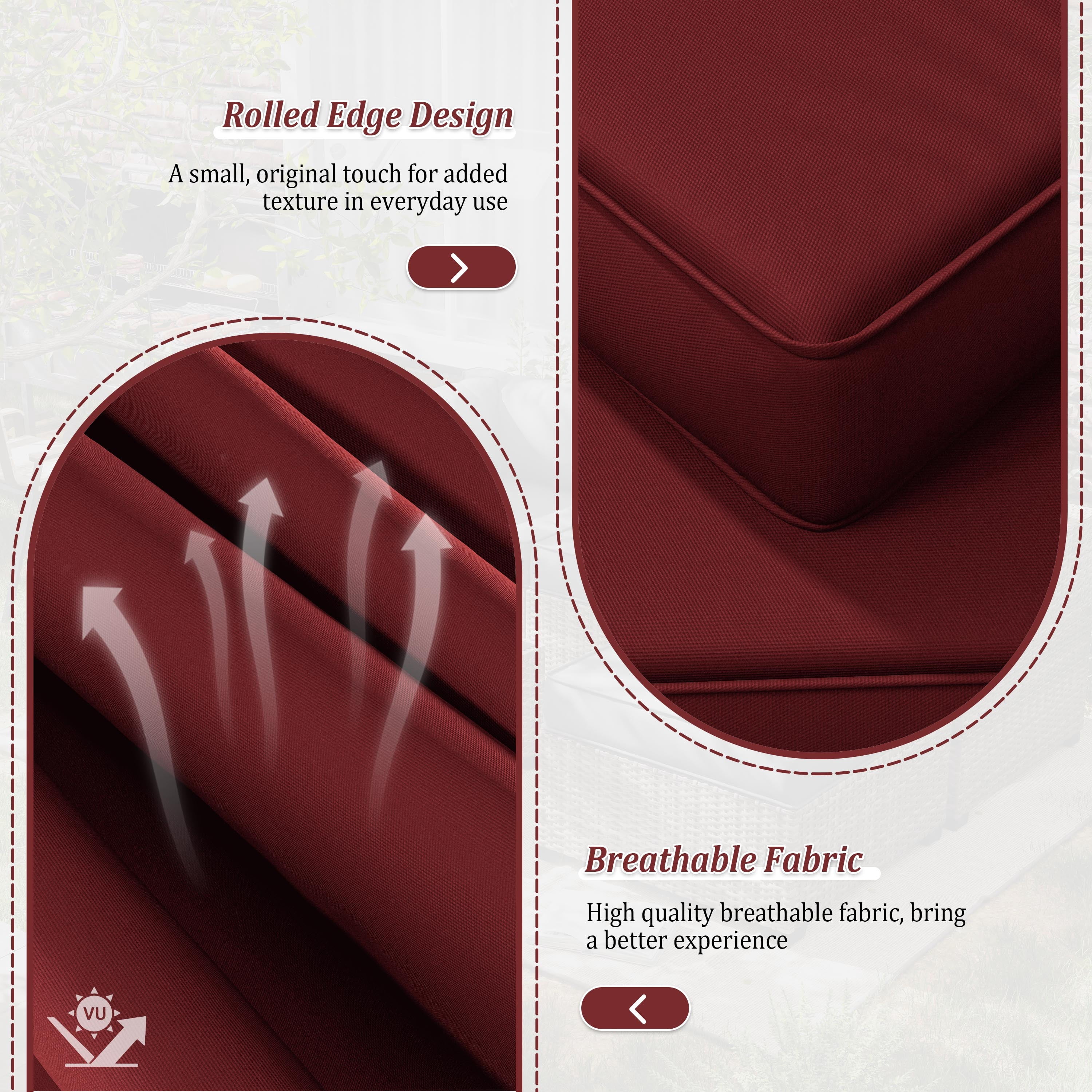 Pakunoda 9Pcs Outdoor Cushion Covers for Patio Furniture, Washable Reusable Outdoor Slipcovers for Cushions Replacement Cover with Zipper for Sofa Couch, Cover Only, Burgundy