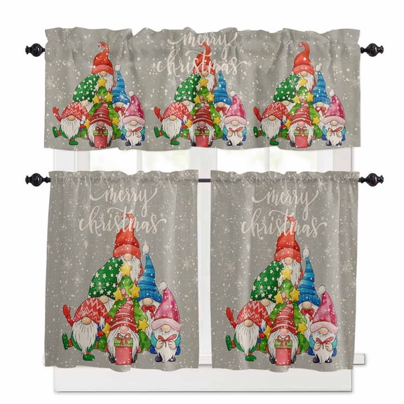 Merry Christmas Curtain Valances Set Xmas Tree Colorful Ball Winter Scenery Kitchen Curtains 24 inch Length Rod Pocket Valance and Tiers 3 Piece Set Small Bedroom Bathroom Laundry Decor