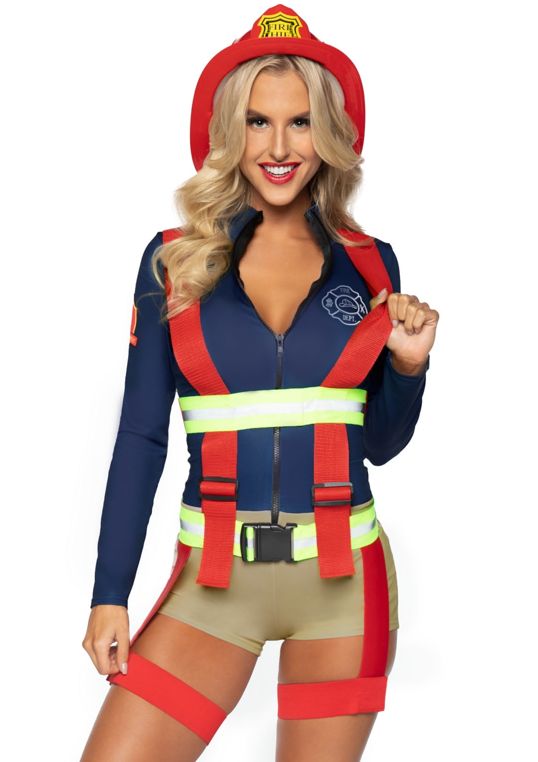 Firegirl Ladies Fancy Dress Fire Fighter Uniform Hen Womens Outfit Hat 