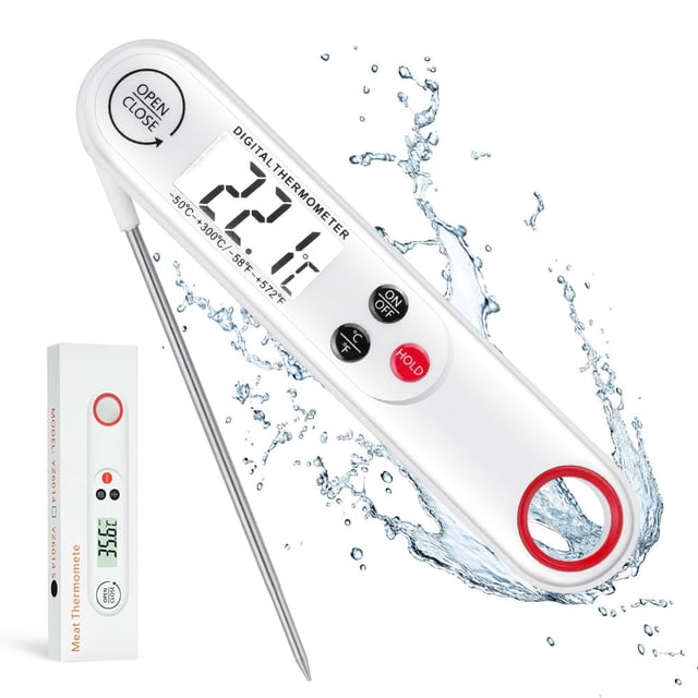Meat Thermometer, Instant Read Cooking Thermometer, Cooking Thermometer with Foldable Long Probe and Backlight Screen, Perfect for Kitchen Cooking, BBQ, Water,Meat, Milk