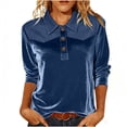thumbnail image 1 of TaTaai Ladies Gold Velvet Denim Spliced Slim Fit Top Three Quarter Sleeve Pullover Blouse Soft Warm Casual Fashion Top For Women Daily Office Holiday Outfits Gift, 1 of 7