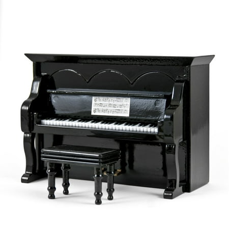 Miniature 18 Note Musical Hi-Gloss Black Upright Piano With Bench - Under the Sea (The Little Mermaid)
