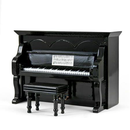 Miniature 18 Note Musical Hi-Gloss Black Upright Piano With Bench - Are You Lonesome Tonight -