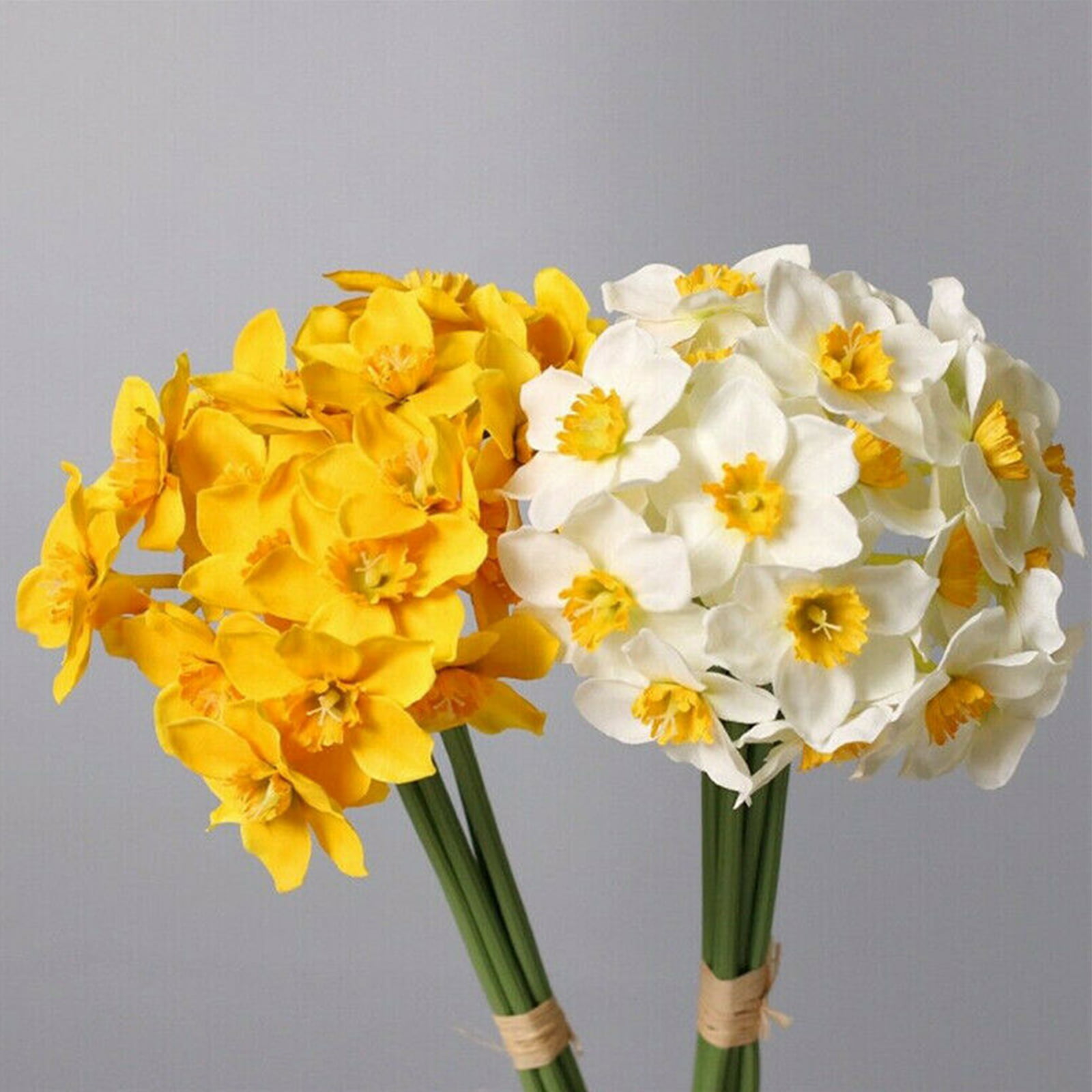 Floral Hair Accessories Yellow Narcissus Bush with Green Leaves Flower Supplies Fake Artificial Silk Daffodil Yellow Artificial Flowers