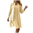 thumbnail image 2 of Bmisegm Women's Fashion Elegant Dresses Sets Long Sleeve Hollow Out Lace Cardigans Formal Dress Party Dress Knee Length Evening Dress Two Piece Set Yellow M, 2 of 5