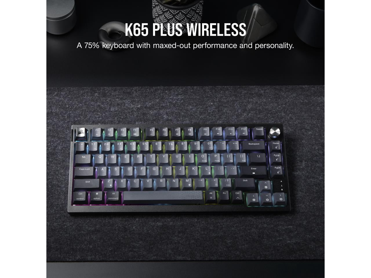 CORSAIR K65 PLUS WIRELESS 75% RGB Mechanical Gaming Keyboard - Pre-Lubricated CORSAIR MLX Red Linear Switches - 2.4GHz Wireless - Bluetooth®
