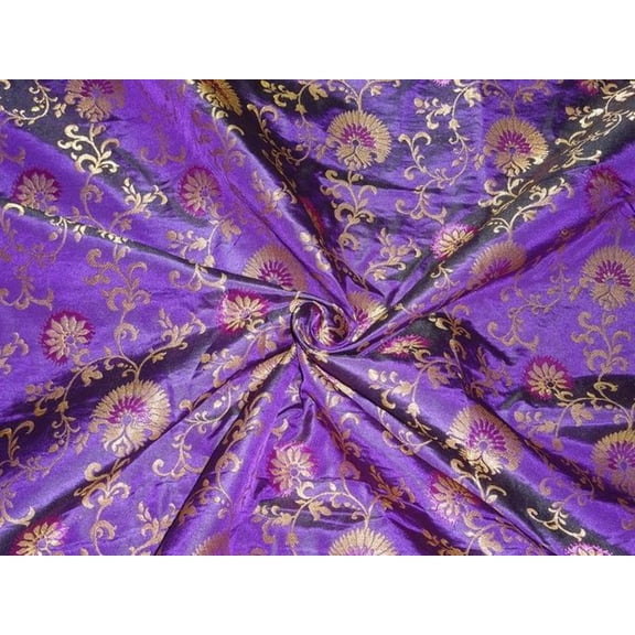 Silk x viscose  metallic fabric brocade/jacquard Purple  Metallic Gold 54" wide BRO310[2]