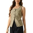 thumbnail image 4 of Allegra K Women's Square Neck Dressy Suit Waistcoat Sleeveless Vest XS Khaki, 4 of 6