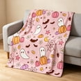 thumbnail image 7 of Cute Halloween Flannel Fleece Blanket – Pink Soft Throw with Ghosts, Pumpkins & Bats Print, Cozy Lightweight Bedding for Couch, Sofa & Autumn Decor, 7 of 7