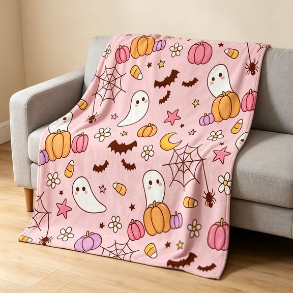 Cififendec Halloween Cute Ghost Throw Blanket, 39.37"×27.56", Skin-Friendly Soft Flannel Cozy Cover Blanket for Recliner Side Table Bedroom Corner Holiday Decor