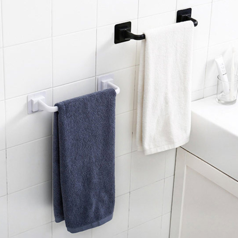 No punching Towel Rack 2 Color Choose Black White Suitable for Kitchen Bathroom  Black Long - image 4 of 8