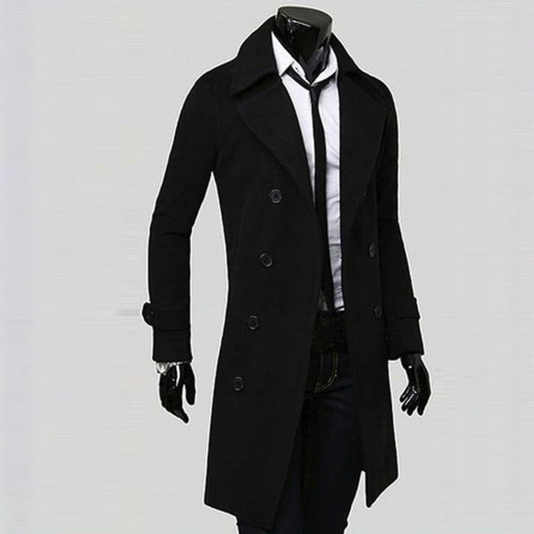 Men Wool Blend Pea Coat Long Double-breasted Overcoat Winter Thick Warm  Jacket