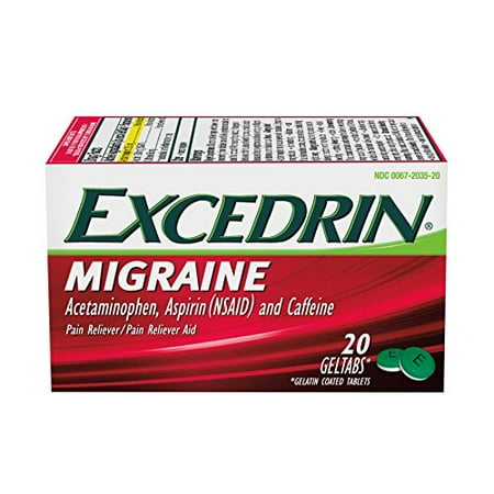 5 Pack Excedrin Migraine Pain Reliever 20 Geltabs Each (100 Total)