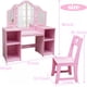 thumbnail image 2 of Historyli Tocador 2 en 1,tocador de princesa con luz táctil,espejo triple desmontable,estantes abiertos,juego de maquillaje de madera con silla para niñas,color rosa, 2 of 7