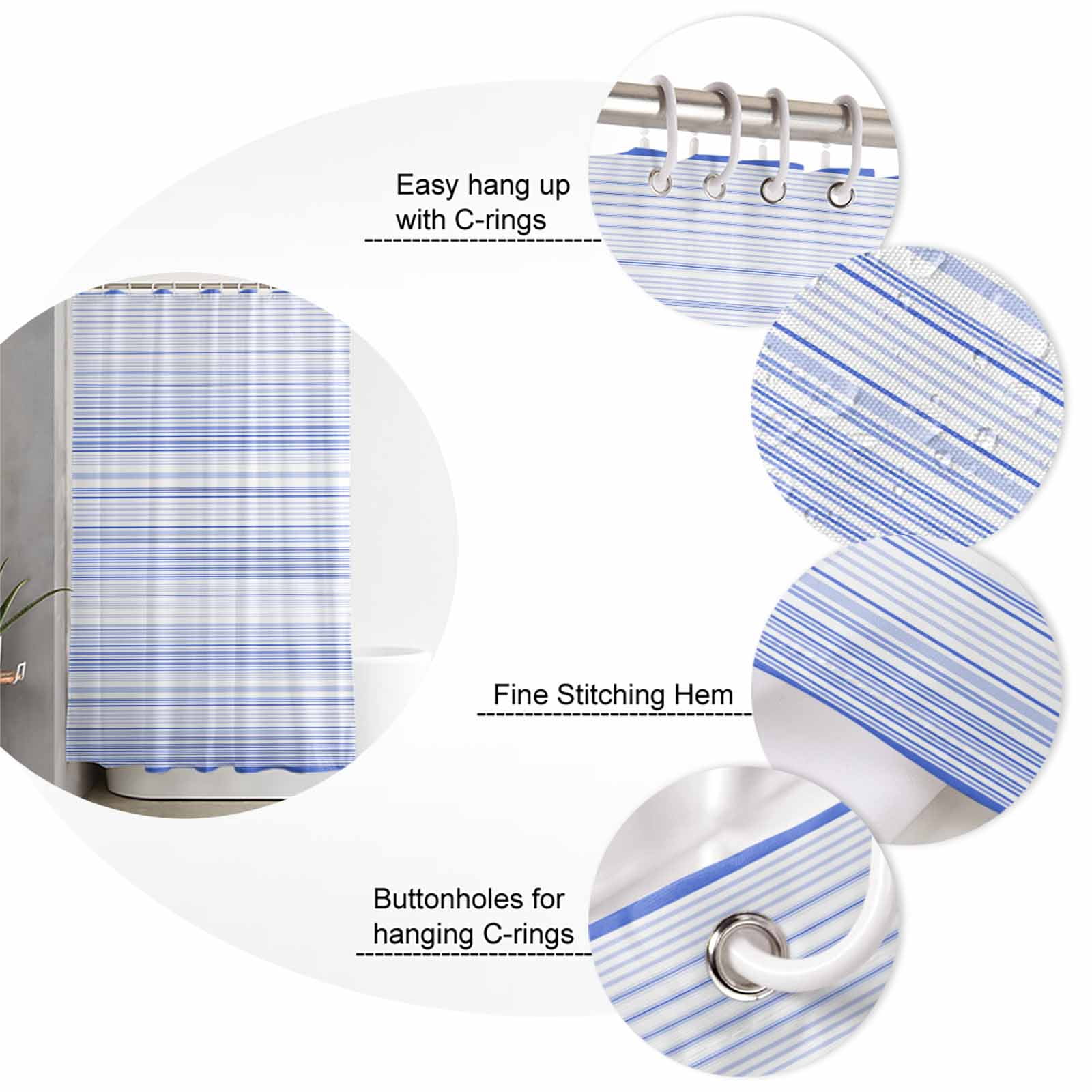 Extra Long Shower Curtain 72x96 Inch, Blue Stripe Shower Curtain Waterproof Bathroom Decor Abstract Art Modern Vertical Striped Fabric Bath Curtain Set Accessories with Hooks