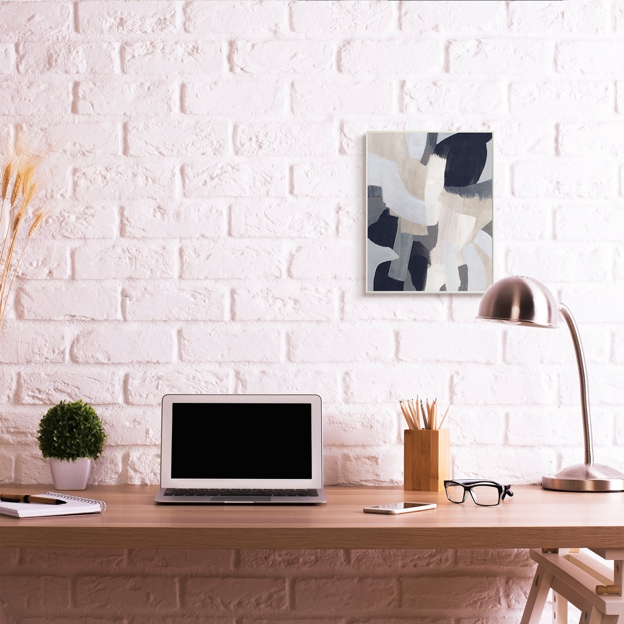 Stupell Industries Collage of Neutral Tone Abstract Shapes Blue Beige Wall Plaque, 13 x 19, Design by June Erica Vess
