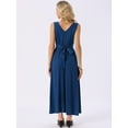 thumbnail image 5 of DARING DIVA Maxi Sleeveless V Neck Tie Waist Casual Long Dress XL Dark Blue, 5 of 7