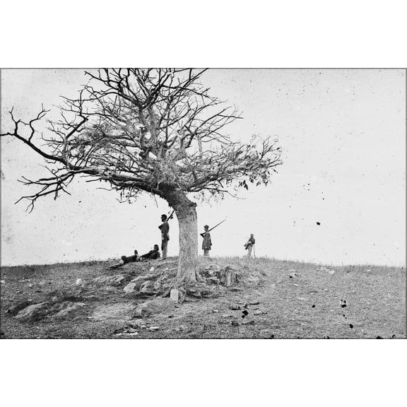 24"x36" Gallery Poster, Union soldiers standing near a comrade's grave at the battle field of Antietam, September 1862