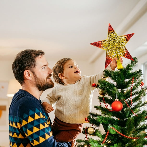 Estrella De Cinco Puntas Adorno para la punta del árbol de Navidad, de plástico rojo, 21 cm, 1 unidad JASKFLY