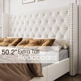 thumbnail image 4 of Merluxy Queen Bed Frame Upholstered Bed Wingback Headboard Velvet Tufted Diamond Button/No Box Spring Needed/Easy Assembly/Cream, 4 of 8