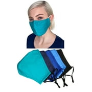 Cloth face masks reusable with filter pocket,Made in USA,nose wire, adjustable ear loops, assorted color,  5-pack