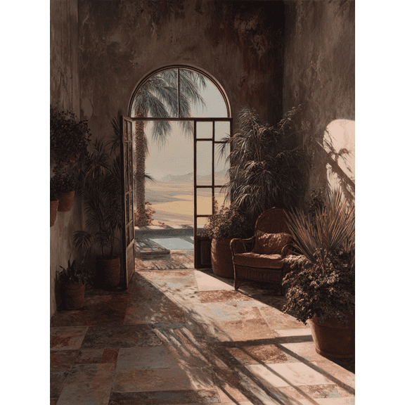 Desert Oasis Archway Courtyard Canvas Print Wall Art for Living Room Bedroom Office Hallway