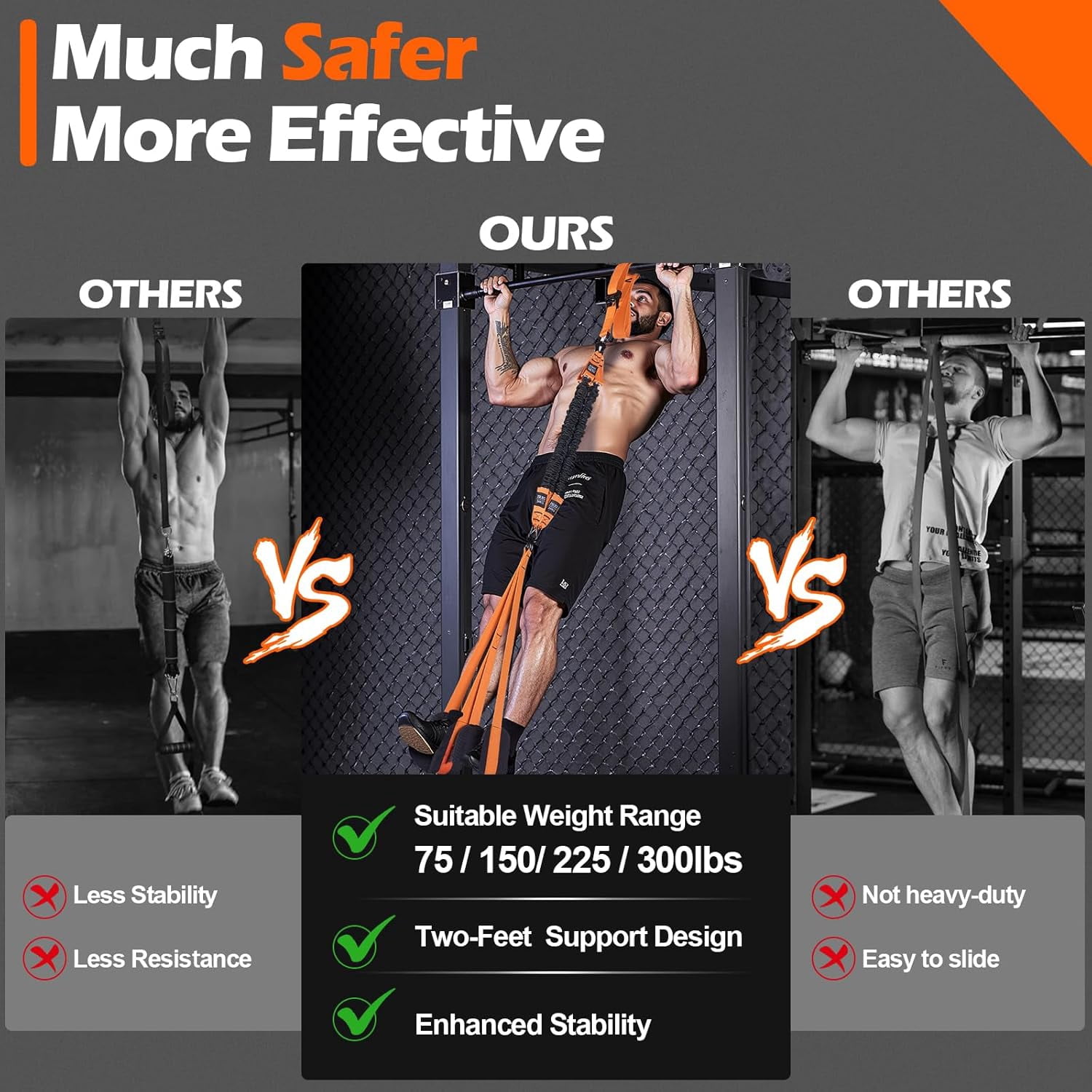 JJEAN-Pull up Assistance Bands, 4 Pull Up Bands 300lbs, Heavy Duty Pull Up Assist Workout Bands for Home Gym Strength Training with Two Footrest, Compatible with Any Pull Up Bars