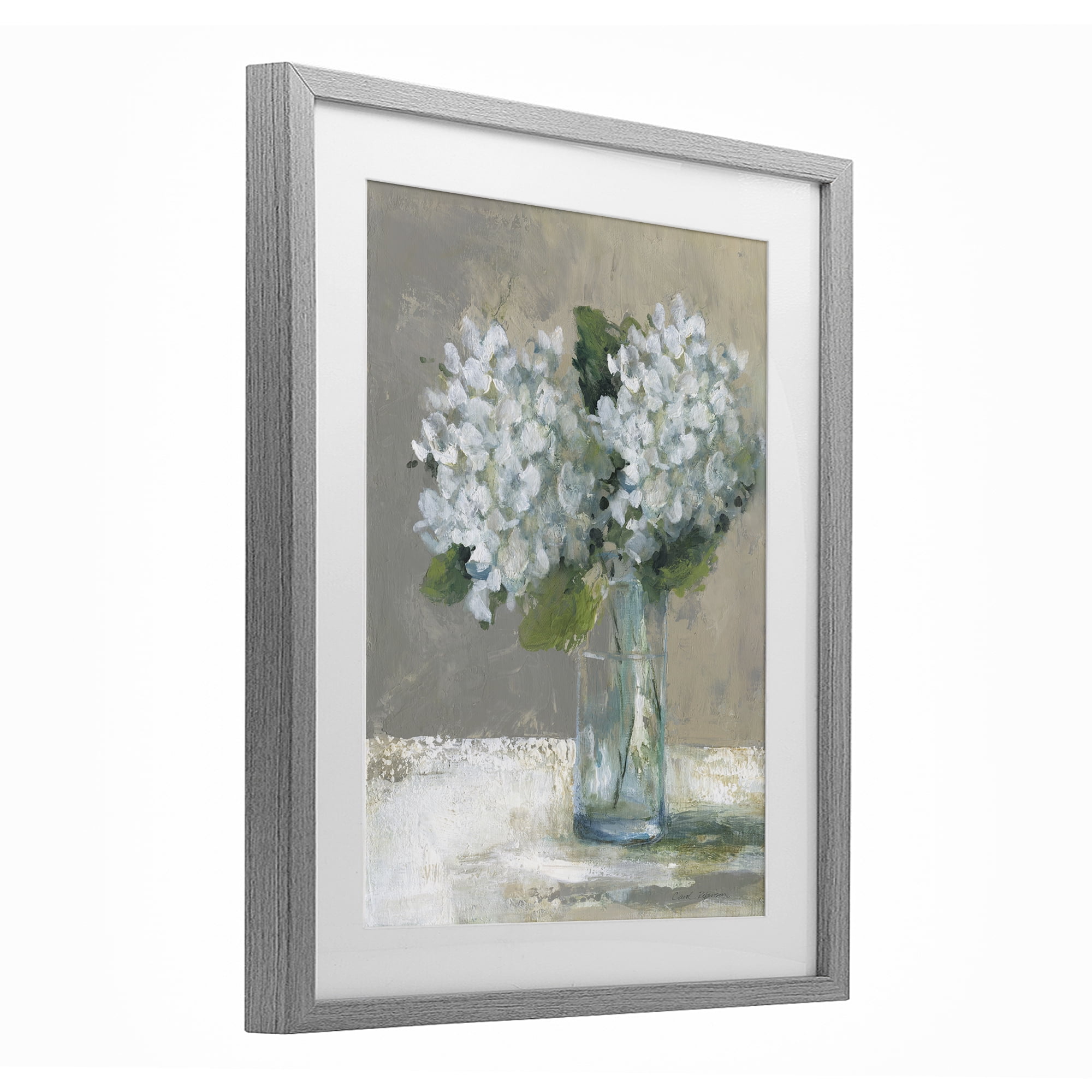 Stupell Industries White Hydrangeas Glass Vase Gray Framed Print Under Glass, design by Carol Robinson
