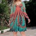 thumbnail image 2 of Red Octopus Long Sleeve Dresses For Women Vintage Elegant Party Dress Oversized V-neck Dress S-8XL, 2 of 7