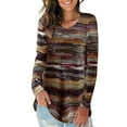 thumbnail image 2 of Qarigey Camiseta de mujer Otoño Impreso Cuello en V Top Top Blusa informal de manga larga Prendas para la parte del cuerpo Café L, 2 of 5