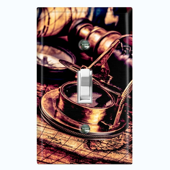 Metal Light Switch Plate Cover Vintage World Map Telescope Compass MAP002