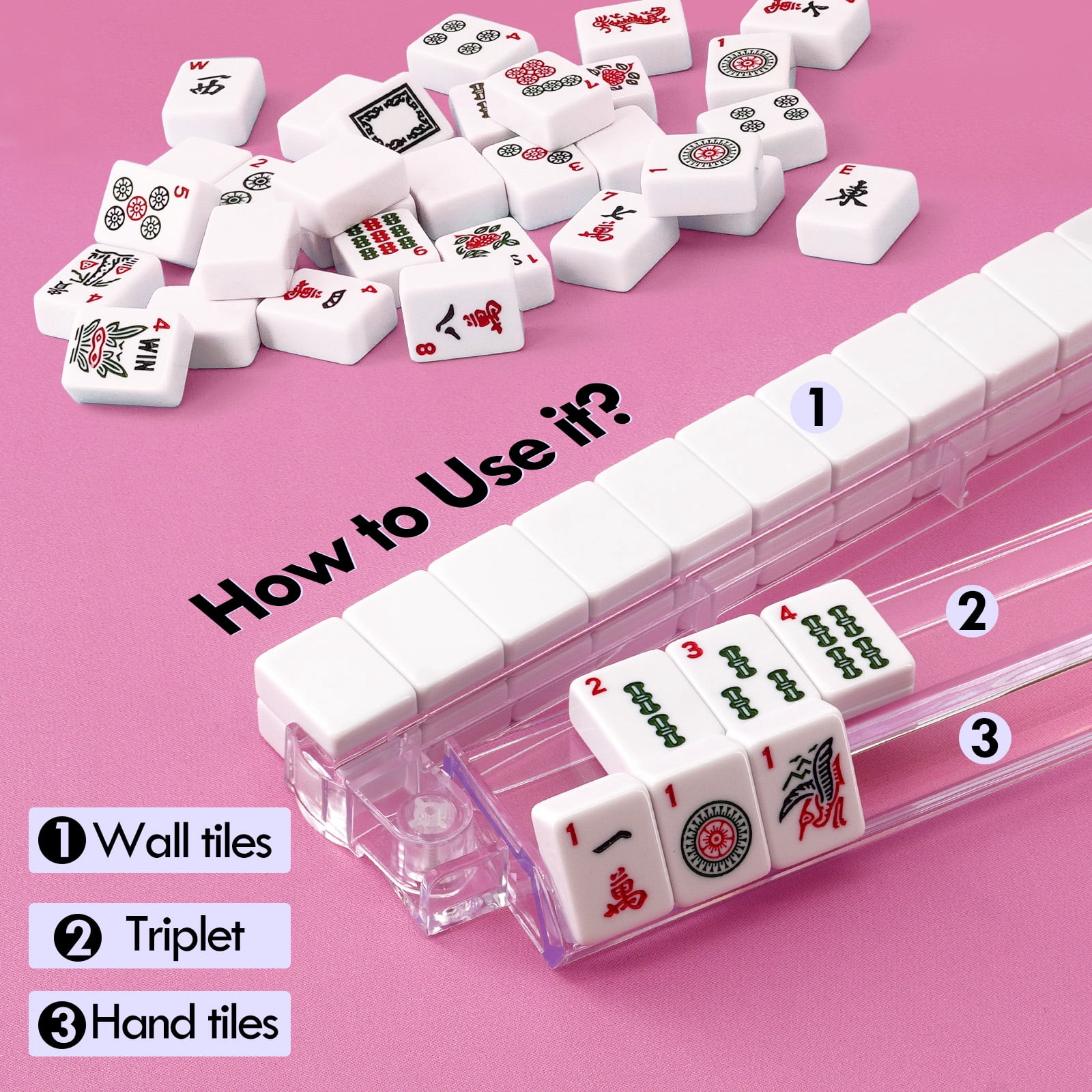 4-Pack All-in-One Acrylic Mahjong Rack & Pusher Combo for American Mahjong (Clear)