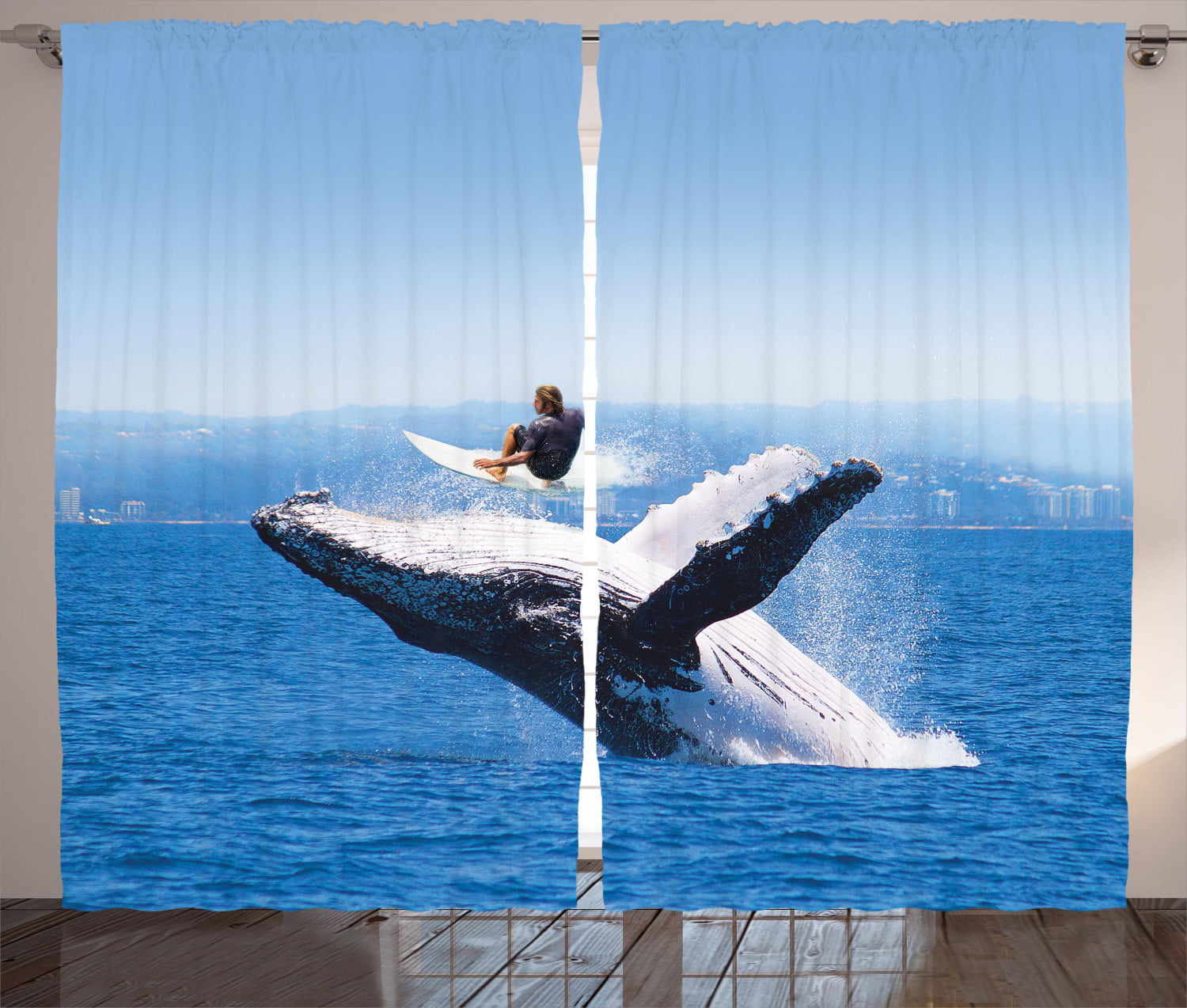 Dolphins Jumping Above Waves Sea Ocean 3D Window Curtain Blockout Drapes Fabric 