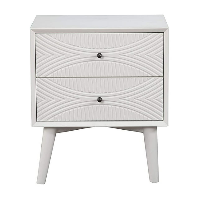 Alpine Furniture Tranquility 2 Drawer Wood Bed Side Table Nightstand, White