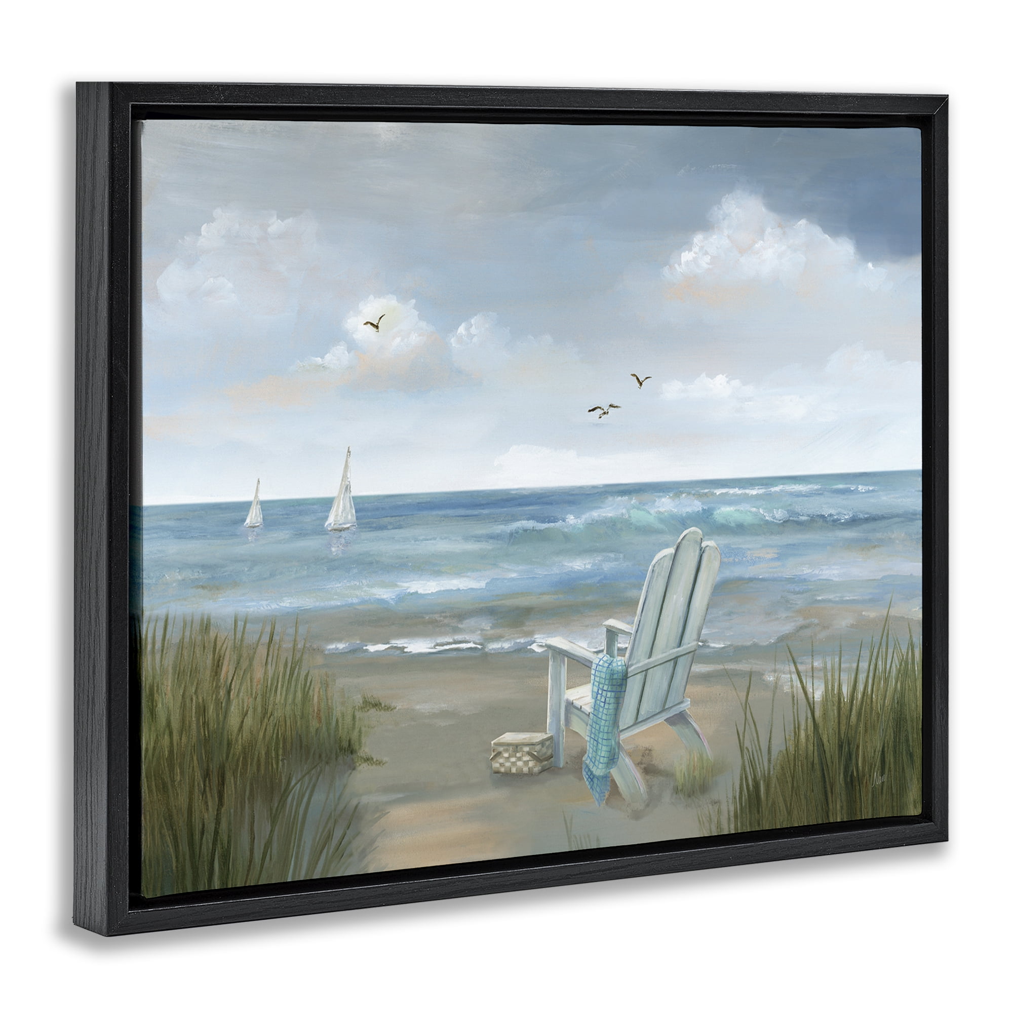 Stupell Industries Soothing Beach Scenery Nautical & Beach Painting Black Floater Framed Canvas Art Print Wall Art, 21 x 17