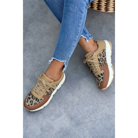 

GCKG Women s Leopard Faux Leather Color Block Lace Up Sneakers (38)7