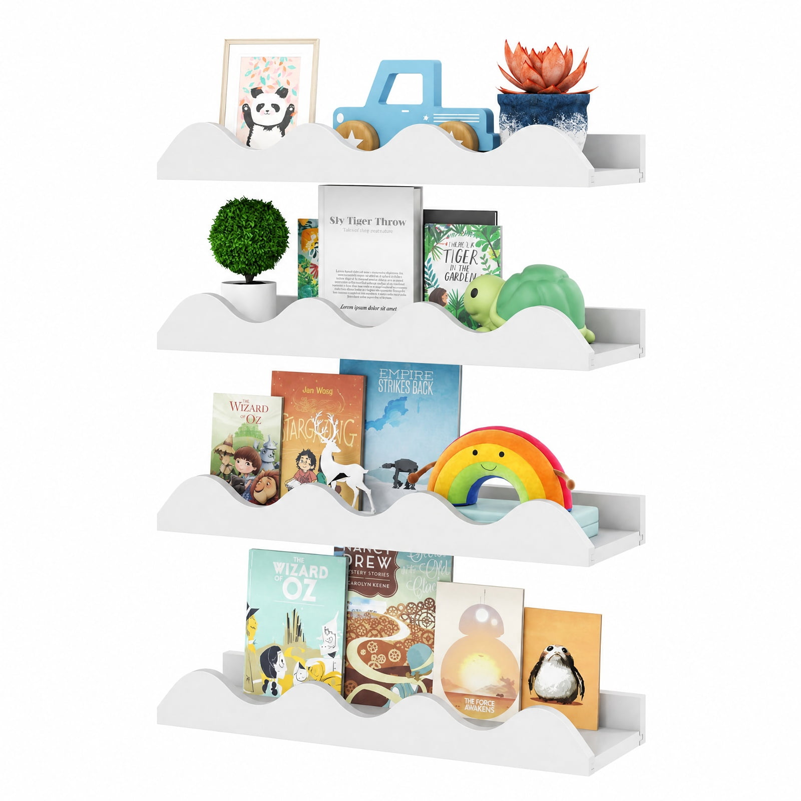 Furnibear 16 Inch Bookshelf Set of 4 Floating Book Shelves for Decoration Book Toy Storage for Living Room Home Office Bedroom Display Storage, White