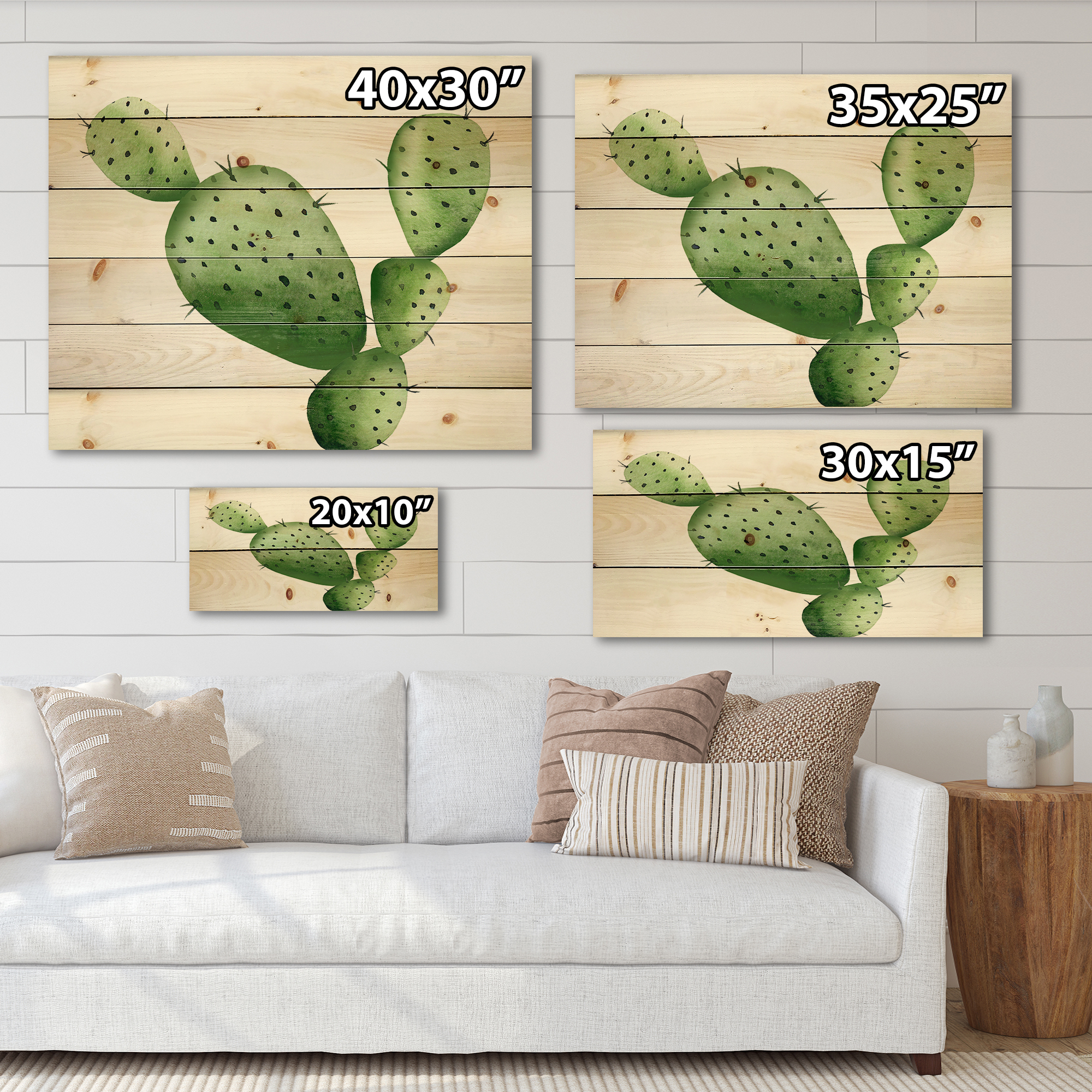 Designart 'Close Up Green Southwestern Cactus' Botanical Print on Natural Pine Wood