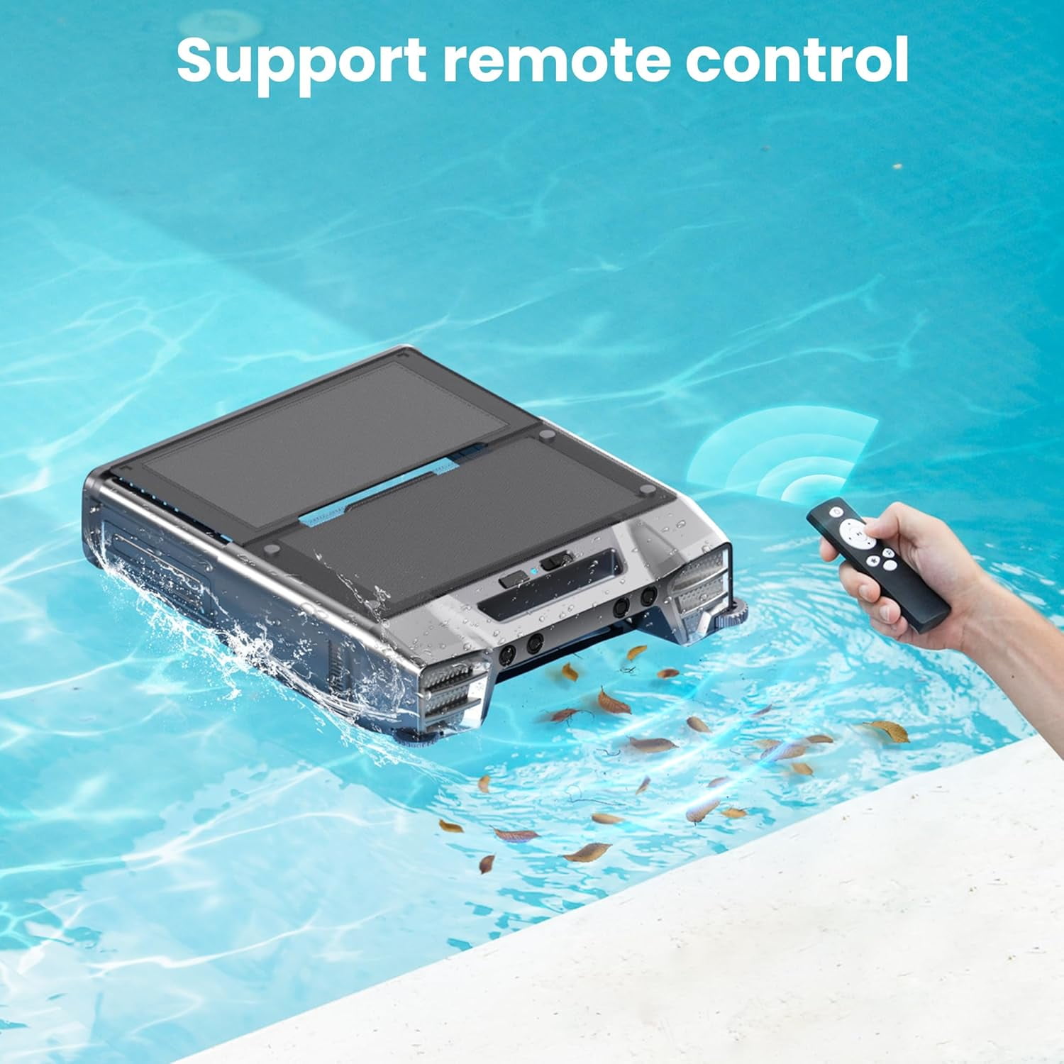 Upgraded Solar Pool Skimmer, Robotic Pool Surface Skimmer Cleaner with Remote Control -24 Hours Continuous Cleaning Smart Obstacle Avoidance