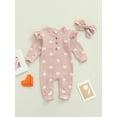 thumbnail image 3 of Infant Baby Girls Two-piece Clothes Set 3M 6M 12M 18M Heart Print Long Sleeve Crew Neck Romper and Bow Knot Headdress, 3 of 10