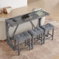 thumbnail image 3 of CQSXDA 4 Piece Bar Table And Chair Set, 59 Inch Dining Table With 3 Upholstered Stools  With Power Outlet  For Home Entertaining, Grey, 3 of 10
