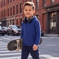 thumbnail image 3 of PatPat Boys Hoodies Casual Pullover Sweatshirt Solid Color Ribbed Hoodie Dark Blue 3Y, 3 of 11