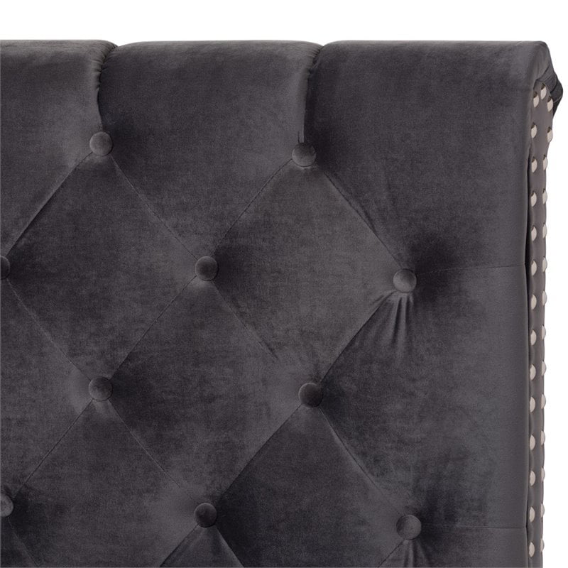 Details about   Baxton Studio Candace Velvet Nailhead Upholstered Full Bed in Grey 