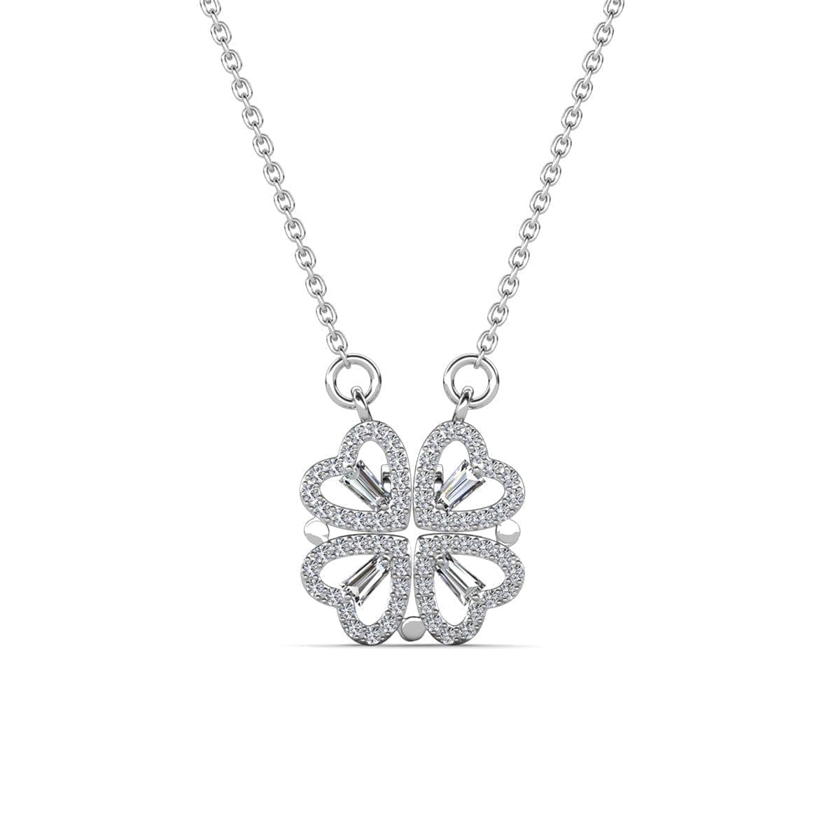 Cate & Chloe Posie 18k White Gold Plated Heart Clover Necklace with Swarovski Crystals for Women