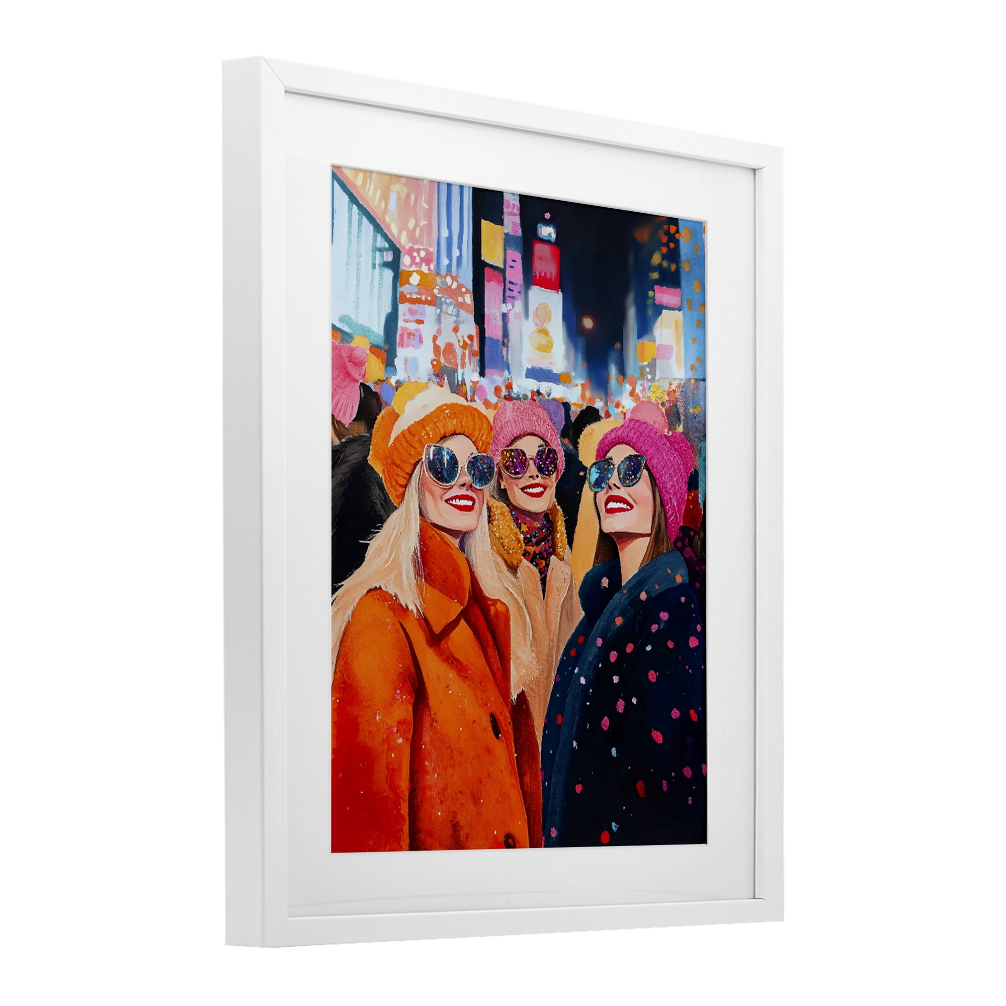 Stupell Industries New Year's Girls in City White Framed Print Under Glass, design by LSR Design Studio