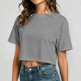 thumbnail image 2 of XIAONU Women Cropped T Shirt Short Sleeve Crew Neck Casual Summer Basic Top, 2 of 7